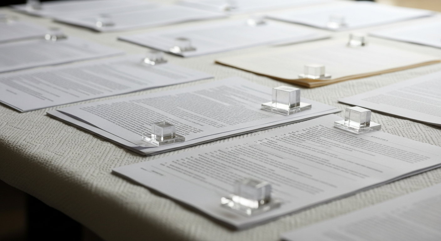 Water-damaged paper documents laid flat to air dry on clean white absorbent paper towels